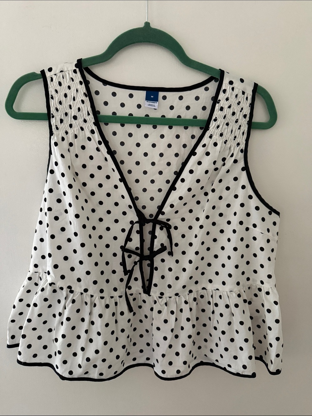Old Navy Black & White Polka Dot Lace-Up Peplum Camisole